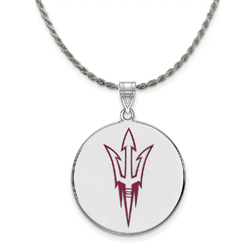 Sterling Silver Arizona State XL Enamel Logo Disc Necklace