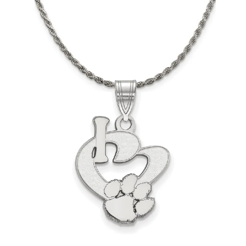 Sterling Silver Clemson U Large I Love Logo Pendant Necklace