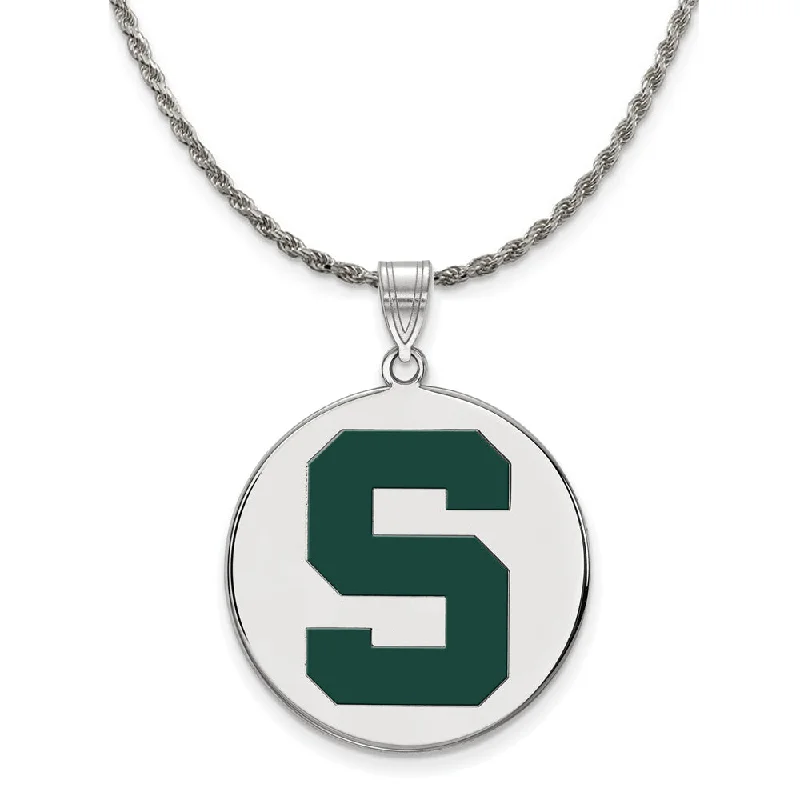 Sterling Silver Michigan State XL Enamel 'S' Disc Necklace