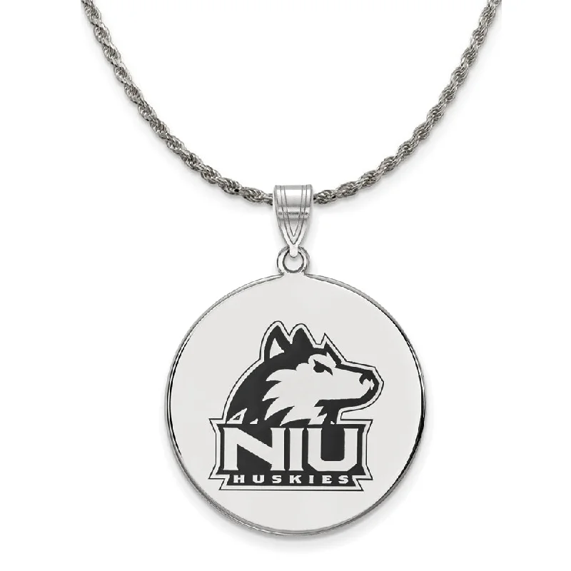 Sterling Silver Northern Illinois U. XL Enamel Logo Necklace