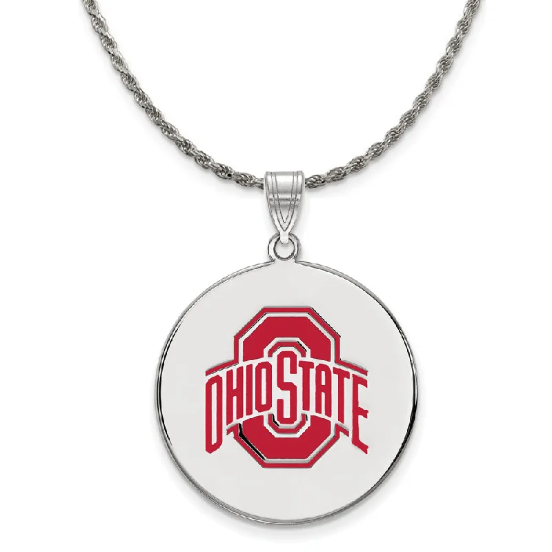 Sterling Silver Ohio State XL Enamel Logo Disc Necklace