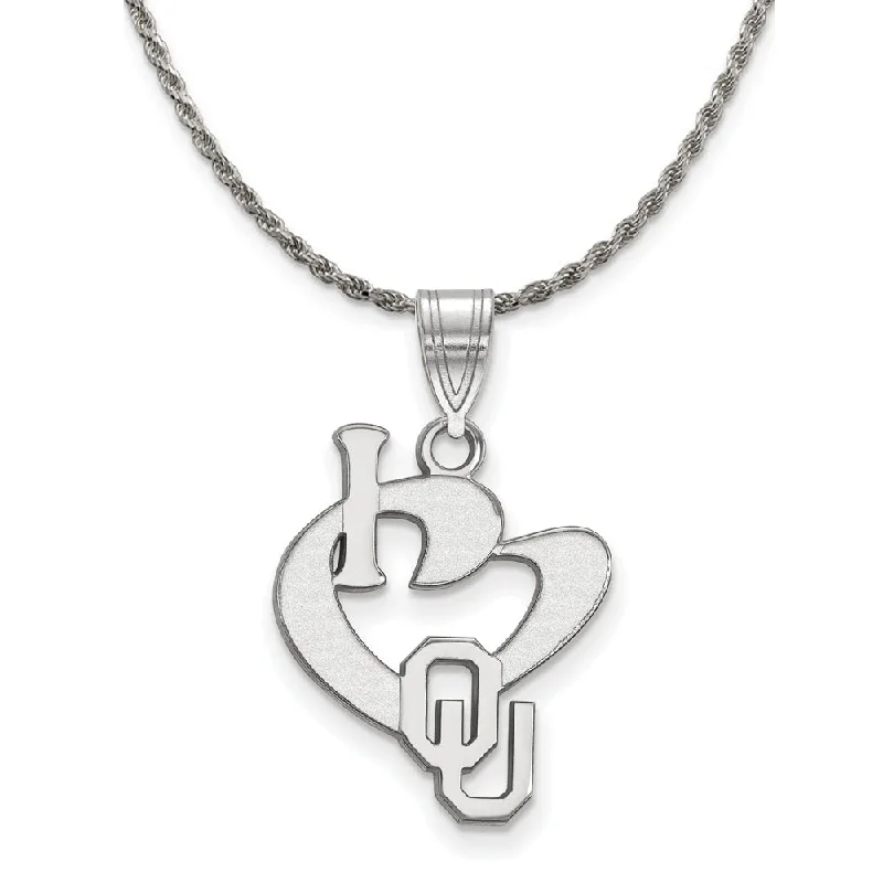 Sterling Silver U. of Oklahoma Large I Love Logo Necklace