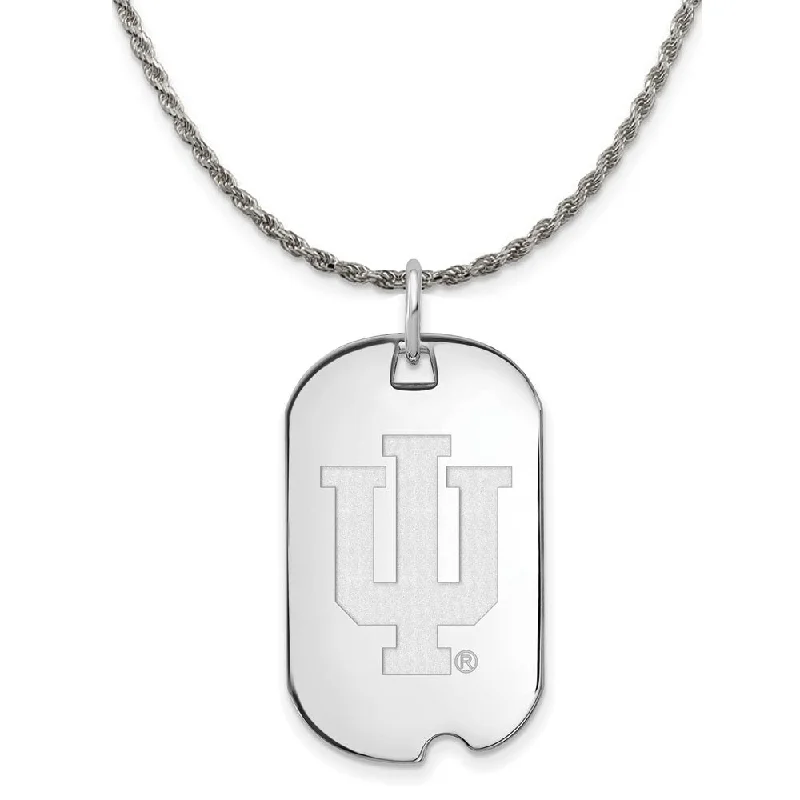 Sterling Silver Indiana U Large Dog Tag Pendant Necklace