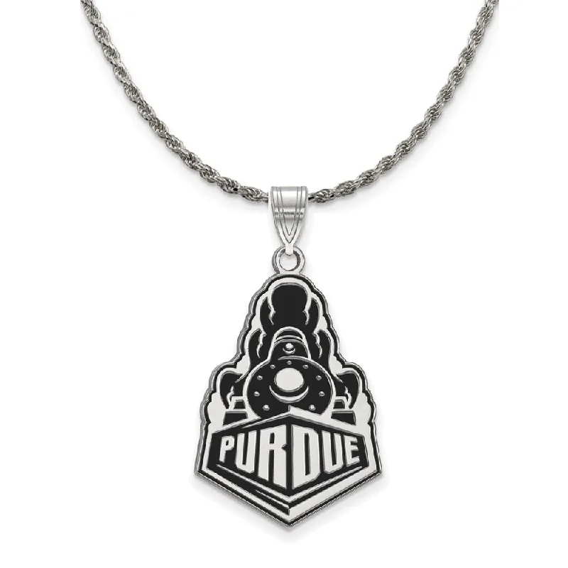 Sterling Silver Purdue XL Enamel Logo Necklace