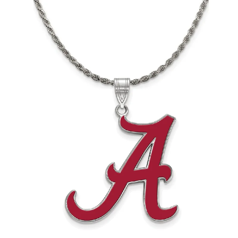 Sterling Silver U. of Alabama XL Enamel 'A' Pendant Necklace