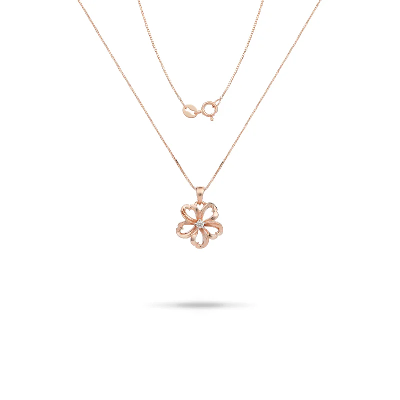 18" Plumeria Pendant / Necklace in Rose Gold with Diamond - 14mm