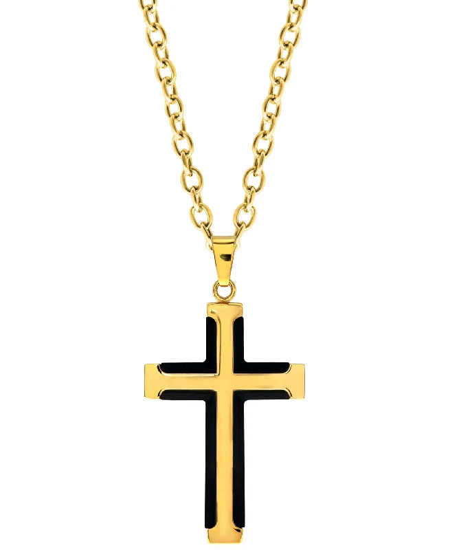 Sutton Carbon Fiber and Gold-Tone Stainless Steel Cross Pendant Necklace