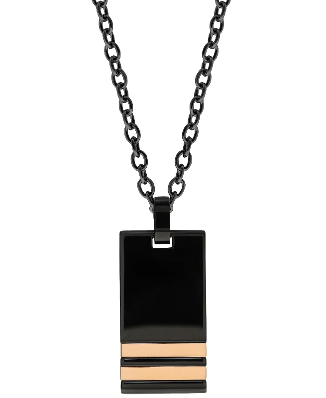 Sutton Stainless Steel Black Pendant Necklace With Double Rose Gold Stripe