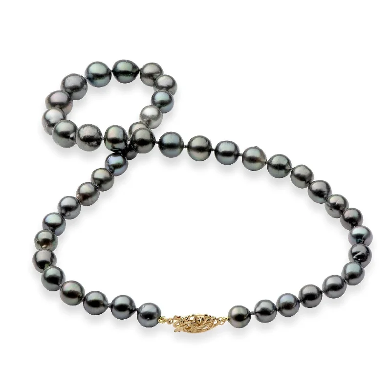 18-19" Tahitian Black Pearl Strand with Gold Clasp - 8-11mm