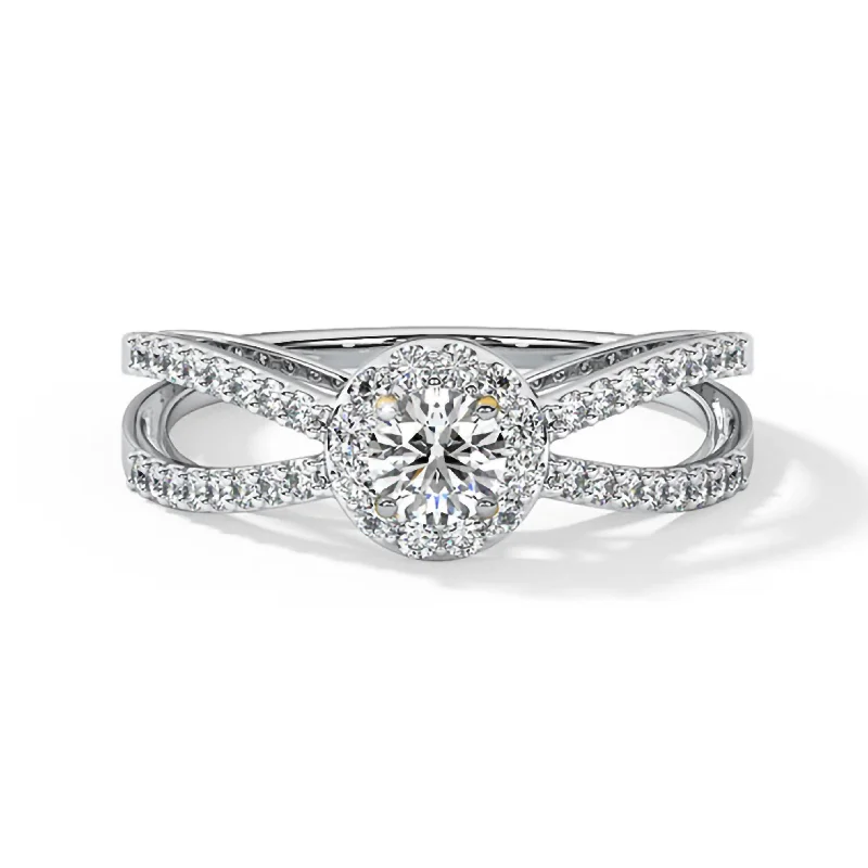 14 k White Gold Moissanite Halo Engagement Ring