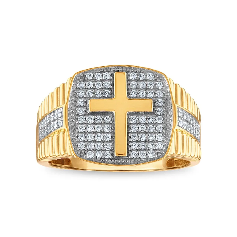 1/2 CTW Diamond Cross Ring in 10KT Yellow Gold