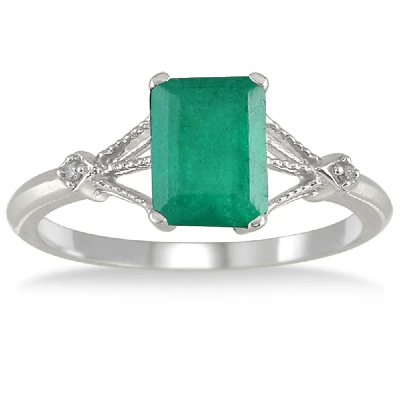 1.60 Carat Emerald and Diamond Ring in 10K White Gold