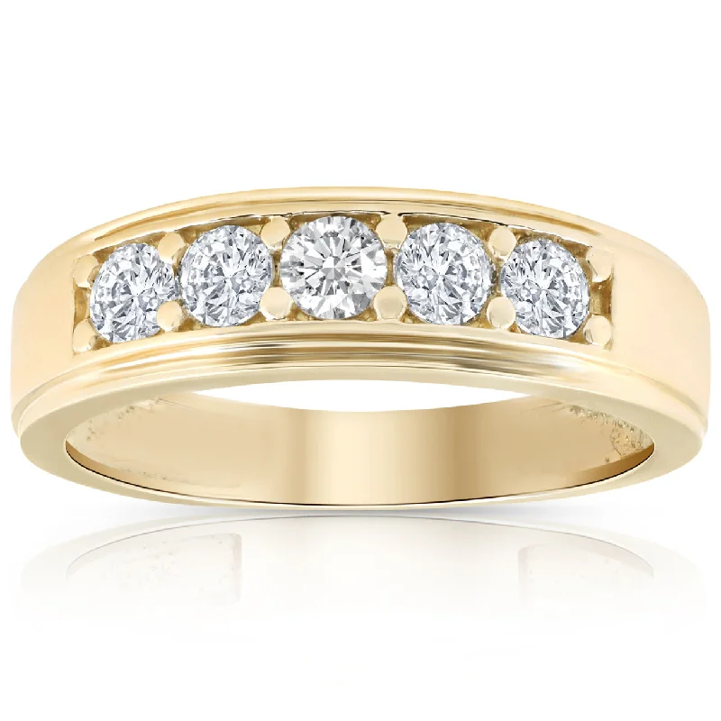 1 Ct Diamond Ring Mens High Polished Solid Yellow Gold Wedding Band Lab Grown