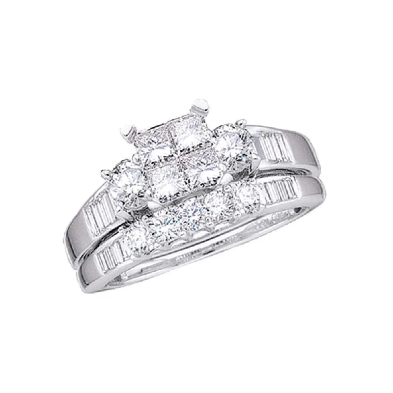 10kt White Gold Princess Diamond Bridal Wedding Ring Band Set 1 Cttw Size 9