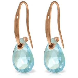 14K Solid Rose Gold Fish Hook Blue Topaz Earrings