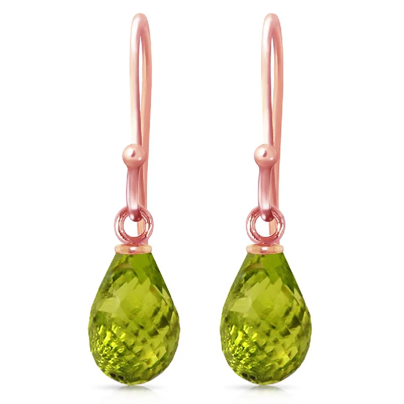 14K Solid Rose Gold Fish Hook Peridot Earrings Certified