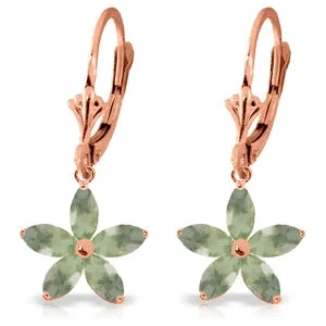 14K Solid Rose Gold Leverback Earrings Natural Green Amethyst