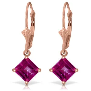 14K Solid Rose Gold Leverback Earrings Natural Pink Topaz Jewelry