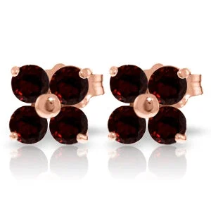 14K Solid Rose Gold Stud Earrings Natural Garnet Jewelry