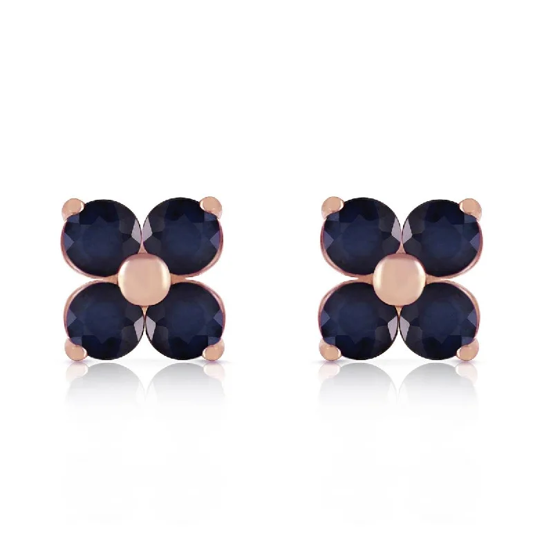 14K Solid Rose Gold Stud Earrings Natural Sapphire