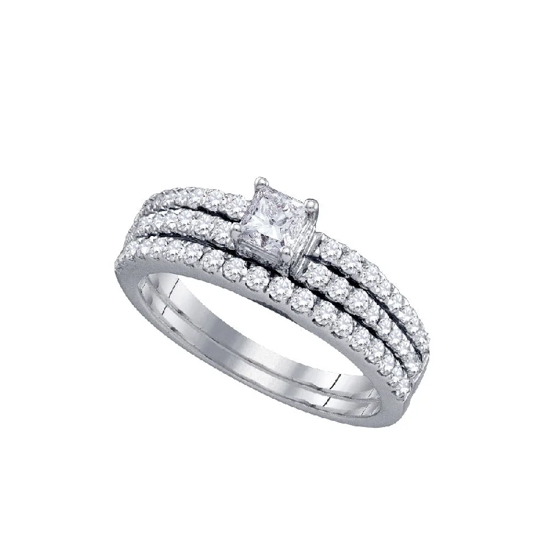 14kt White Gold Princess Diamond Bridal Wedding Ring Band Set 1 Cttw