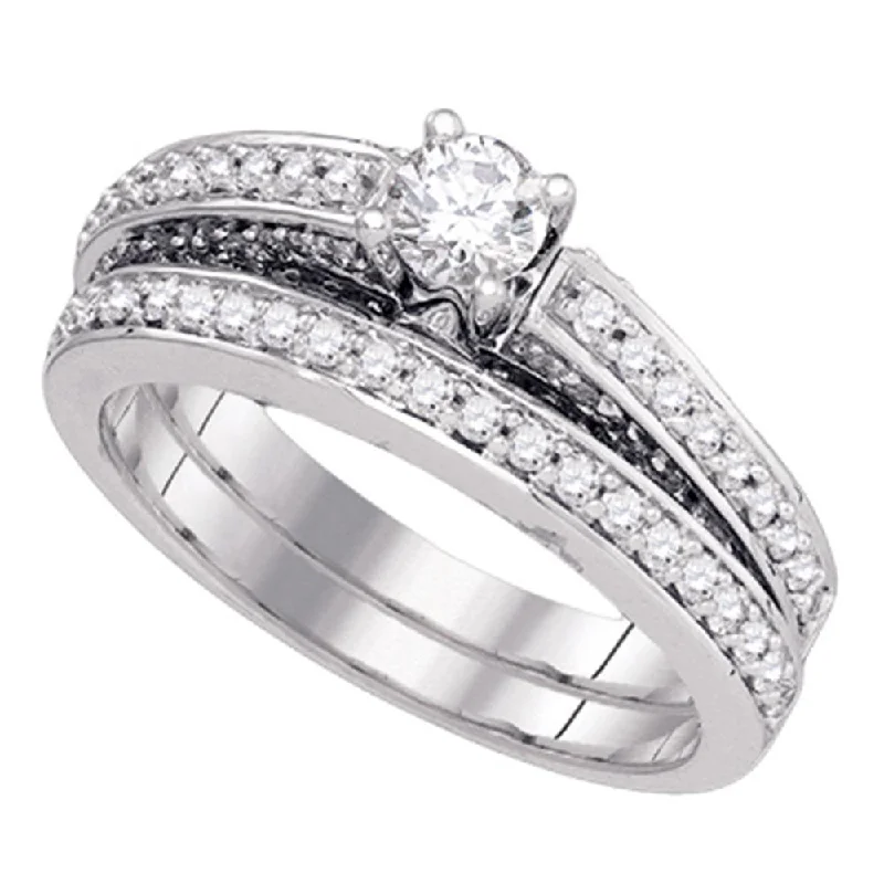 14kt White Gold Round Diamond Bridal Wedding Ring Band Set 1 Cttw