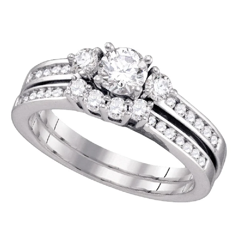 14kt White Gold Round Diamond Bridal Wedding Ring Band Set 1 Cttw