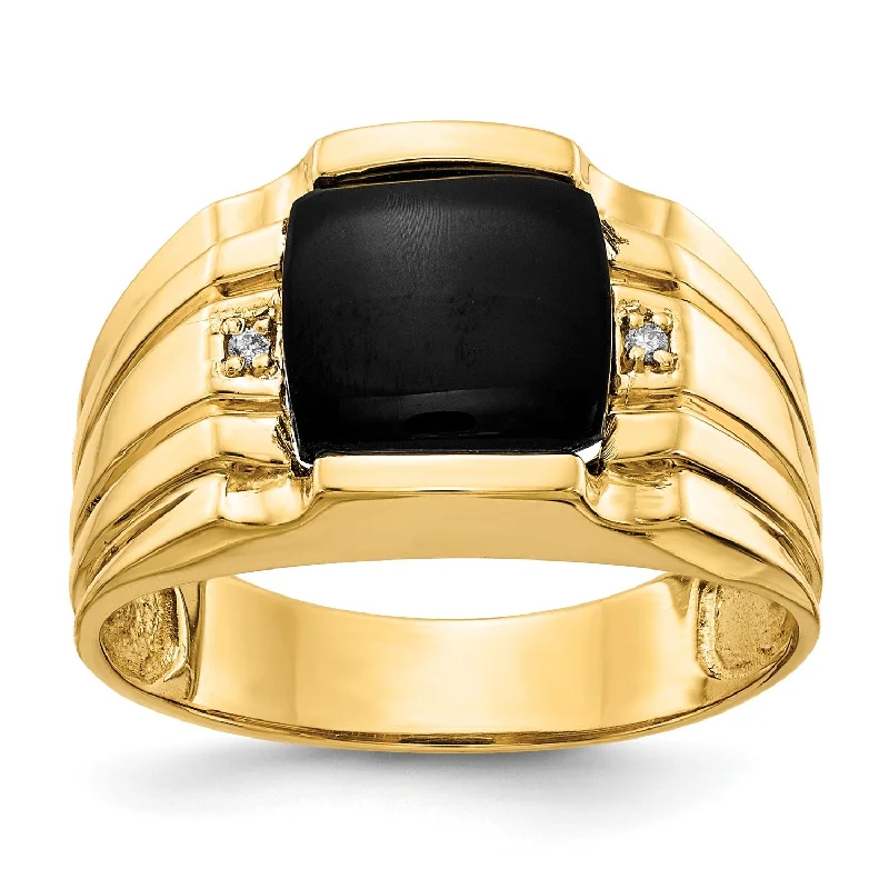 14KT Yellow Gold 1/100 CTW 9.5MM Onyx Ring; Size 10