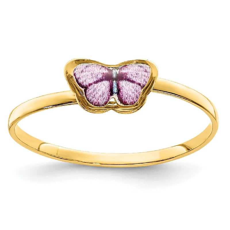 14KT Yellow Gold Childrens Enamel Butterfly Ring; Size 4