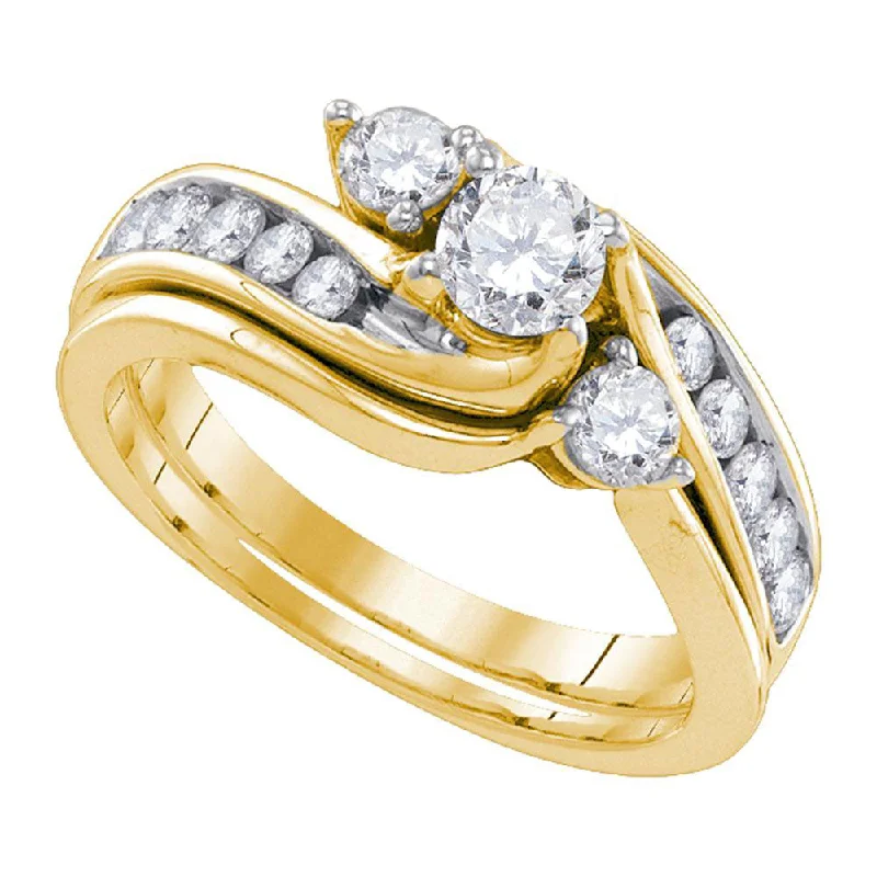 14kt Yellow Gold Diamond 3-stone Bridal Wedding Ring Band Set 1 Cttw