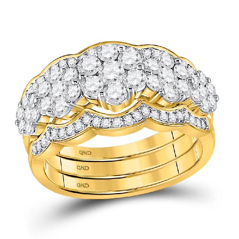 14kt Yellow Gold Round Diamond 3-piece Bridal Wedding Ring Band Set 1-1/2 Cttw