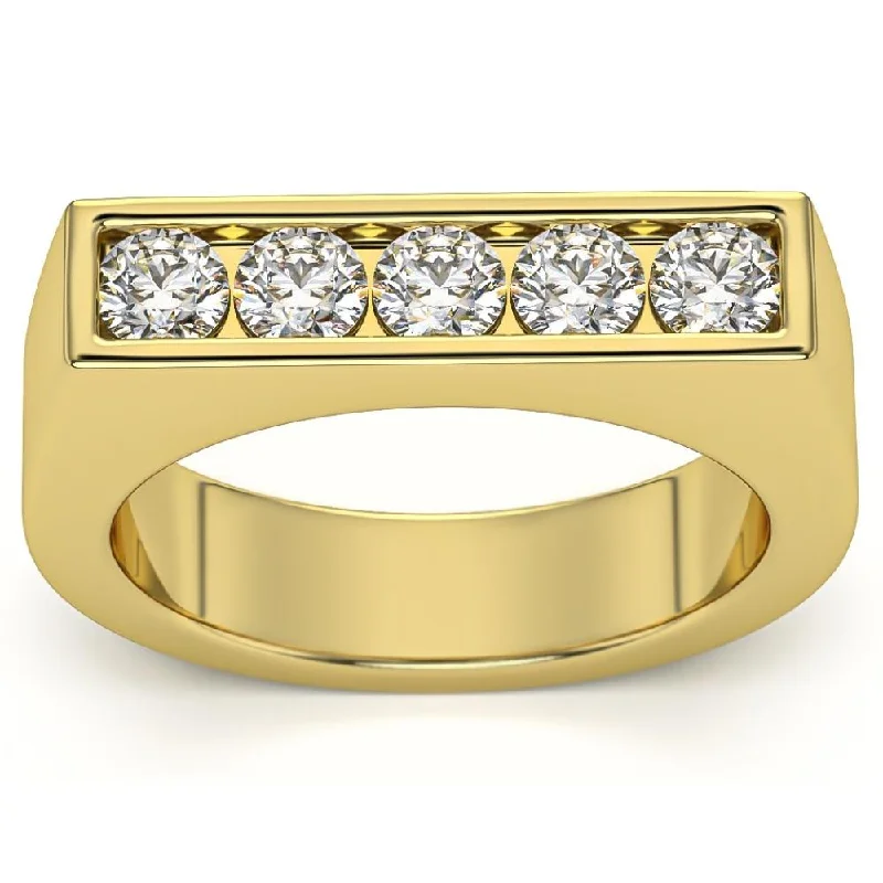 1Ct Diamond 5-Stone Men's Ring in 10k White, Yellow, or Rose Gold