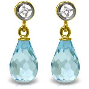 2.73 Carat 14K Solid Yellow Gold Breakthrough Blue Topaz Diamond Earrings