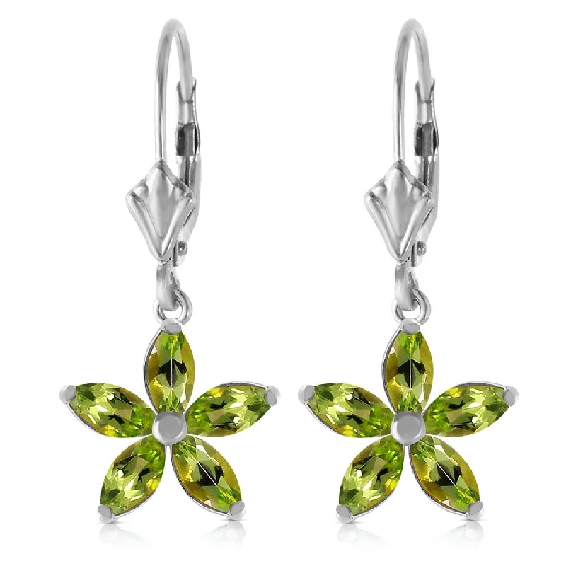 2.8 Carat 14K Solid White Gold Leverback Earrings Natural Peridot