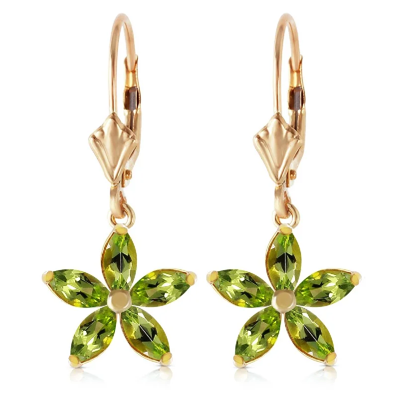 2.8 Carat 14K Solid Yellow Gold Leverback Earrings Natural Peridot