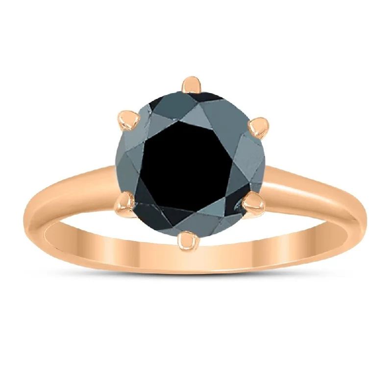 2 Carat Round Black Diamond Solitaire Ring in 14K Rose Gold