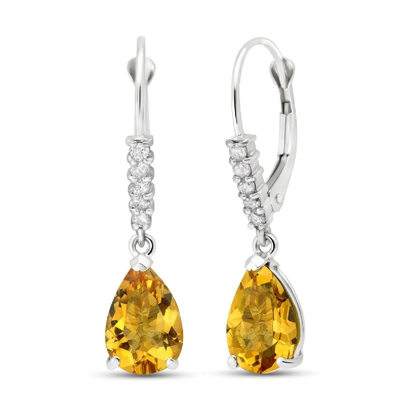 3.15 Carat 14K Solid White Gold Cheerful Heart Citrine Diamond Earrings