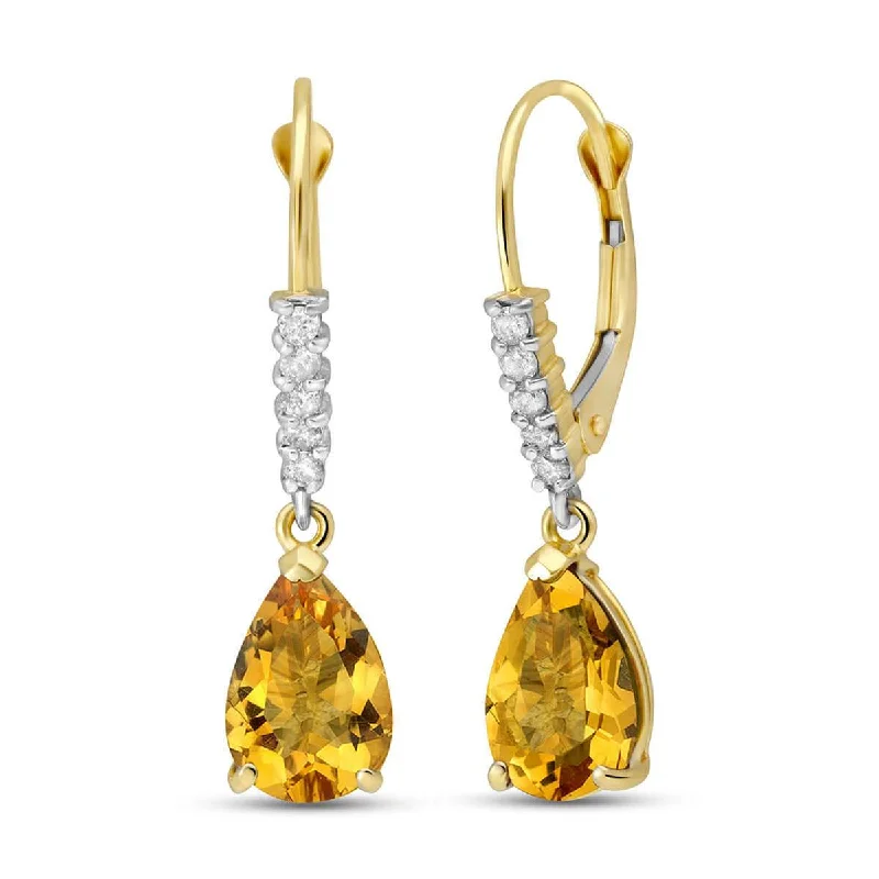 3.15 Carat 14K Solid Yellow Gold Violeta Citrine Diamond Earrings