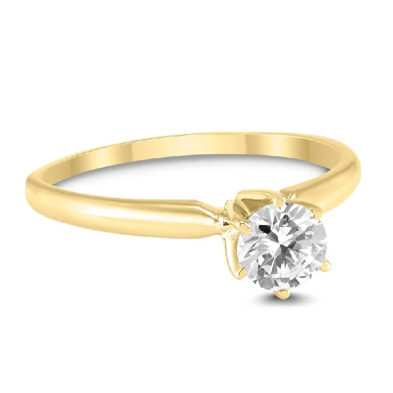 3/8 Carat Round Diamond Solitaire Ring in 14K Yellow Gold