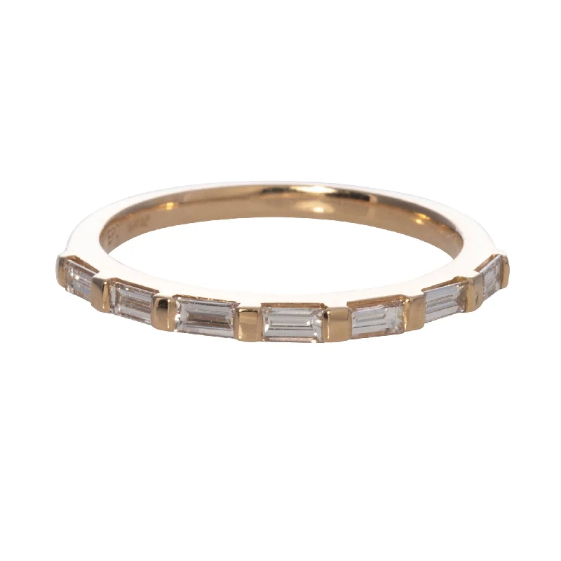 .38ct Baguette Diamond Bar Set Halfway 14K Yellow Gold Band