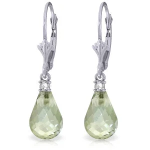 4.6 Carat 14K Solid White Gold Leverback Earrings Diamond Green Amethyst