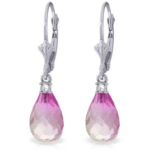 4.6 Carat 14K Solid White Gold Leverback Earrings Diamond Pink Topaz