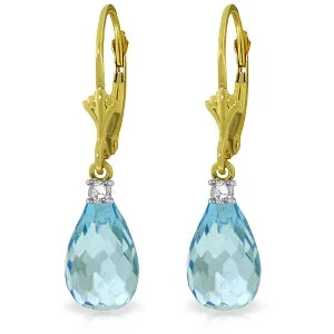 4.6 Carat 14K Solid Yellow Gold Leverback Earrings Diamond Blue Topaz