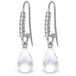 4.68 Carat 14K Solid White Gold Fish Hook Earrings Diamond White Topaz