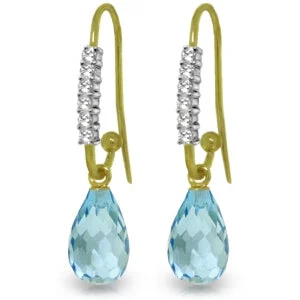 4.68 Carat 14K Solid Yellow Gold Impressions Blue Topaz Diamond Earrings