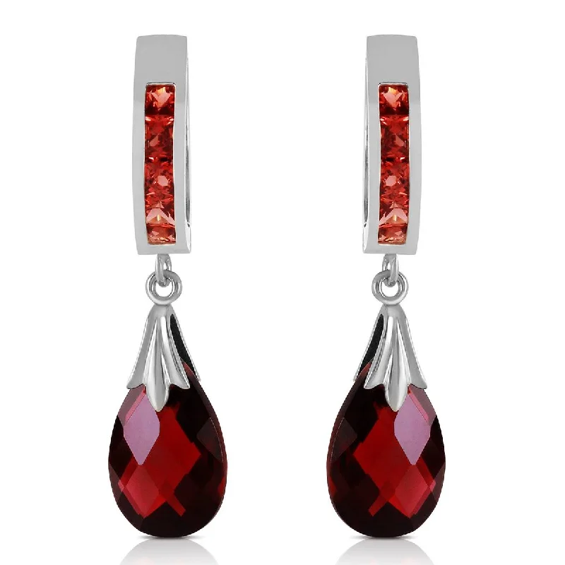 6.85 Carat 14K Solid White Gold Improvised Words Garnet Earrings