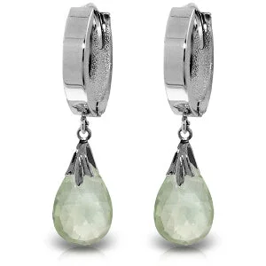 6 Carat 14K Solid White Gold Hoop Earrings Natural Green Amethyst