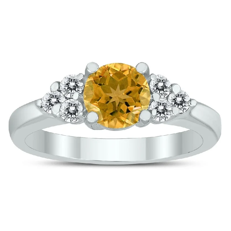 6MM Citrine and Diamond Cynthia Ring in 10K White Gold