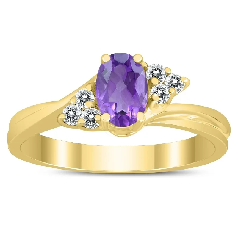 6X4MM Amethyst and Diamond Twist Ring in 10K Yellow Gold