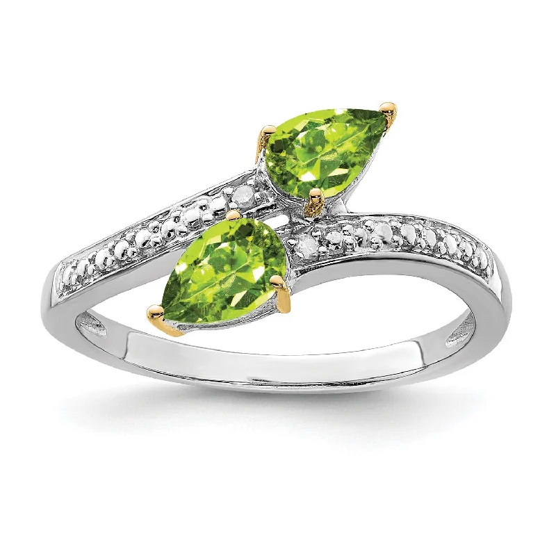 6X4MM Pear Peridot and Diamond Ring in Sterling Silver; Size 7